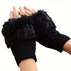 Women's Plush Ribbed Knit Gloves Fingerless Coldproof Gloves