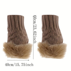 Women's Plush Ribbed Knit Gloves Fingerless Coldproof Gloves