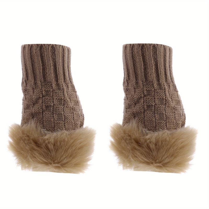 Women's Plush Ribbed Knit Gloves Fingerless Coldproof Gloves