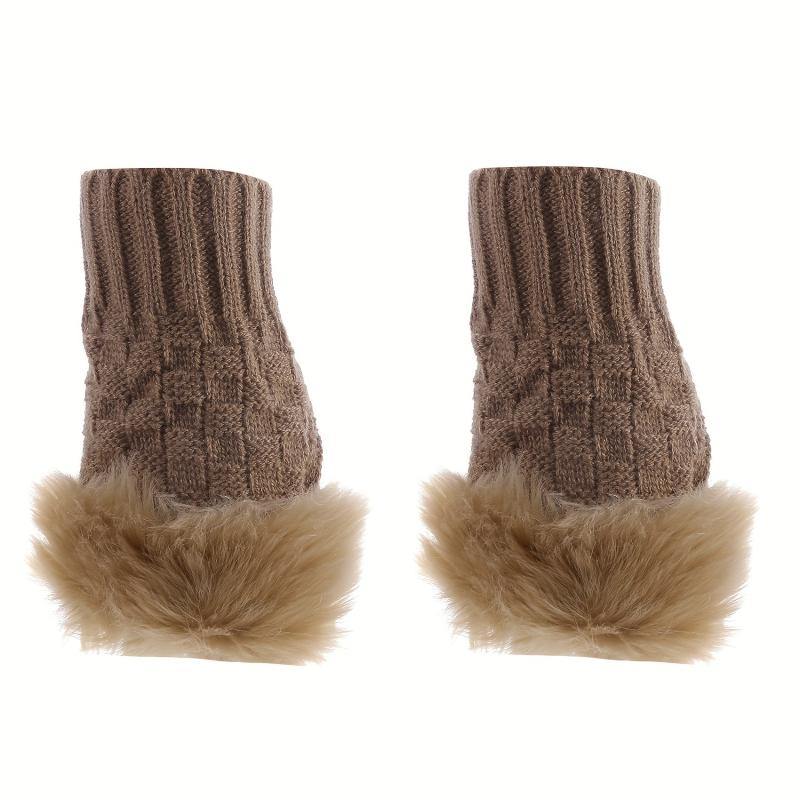 Women's Plush Ribbed Knit Gloves Fingerless Coldproof Gloves