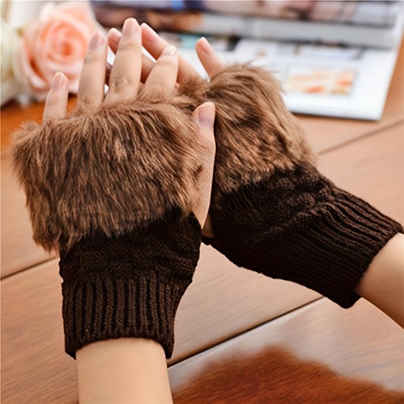 Women's Plush Ribbed Knit Gloves Fingerless Coldproof Gloves