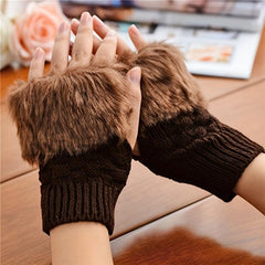 Women's Plush Ribbed Knit Gloves Fingerless Coldproof Gloves