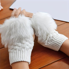 Women's Plush Ribbed Knit Gloves Fingerless Coldproof Gloves