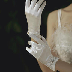 Faux Pearl Decor Gloves Satin Short Gloves Wedding Prom