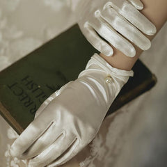 Faux Pearl Decor Gloves Satin Short Gloves Wedding Prom