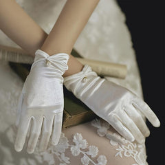 Faux Pearl Decor Gloves Satin Short Gloves Wedding Prom