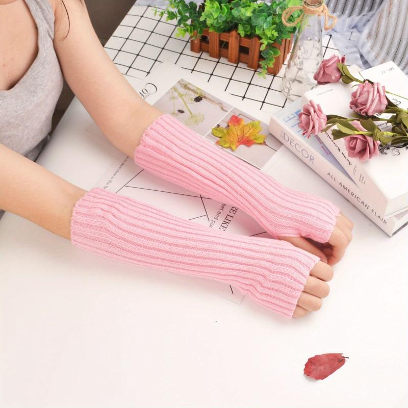 Knitted Fingerless Gloves Half Finger Warm Punk Goth Sleeves