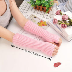 Knitted Fingerless Gloves Half Finger Warm Punk Goth Sleeves