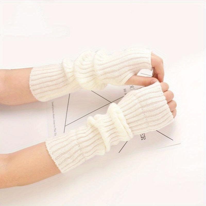 Knitted Fingerless Gloves Half Finger Warm Punk Goth Sleeves