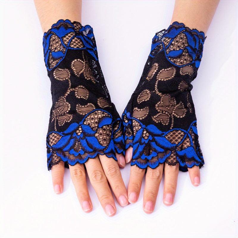 Floral Lace Fingerless Gloves for Outdoor Sun Protection