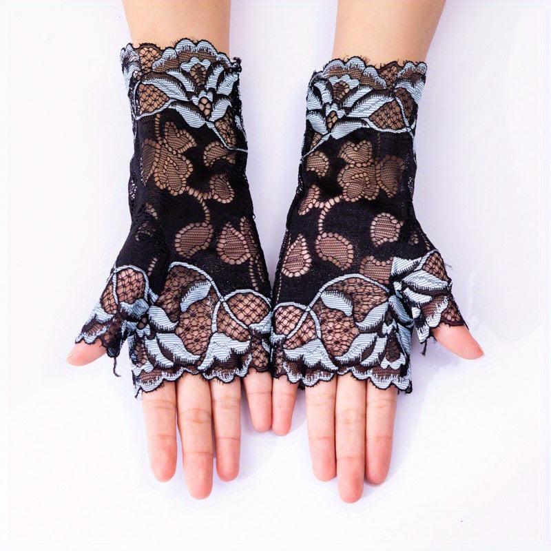 Floral Lace Fingerless Gloves for Outdoor Sun Protection