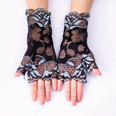 Floral Lace Fingerless Gloves for Outdoor Sun Protection