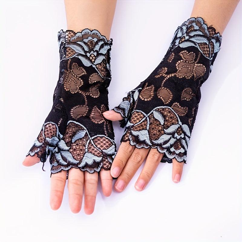 Floral Lace Fingerless Gloves for Outdoor Sun Protection