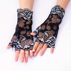 Floral Lace Fingerless Gloves for Outdoor Sun Protection