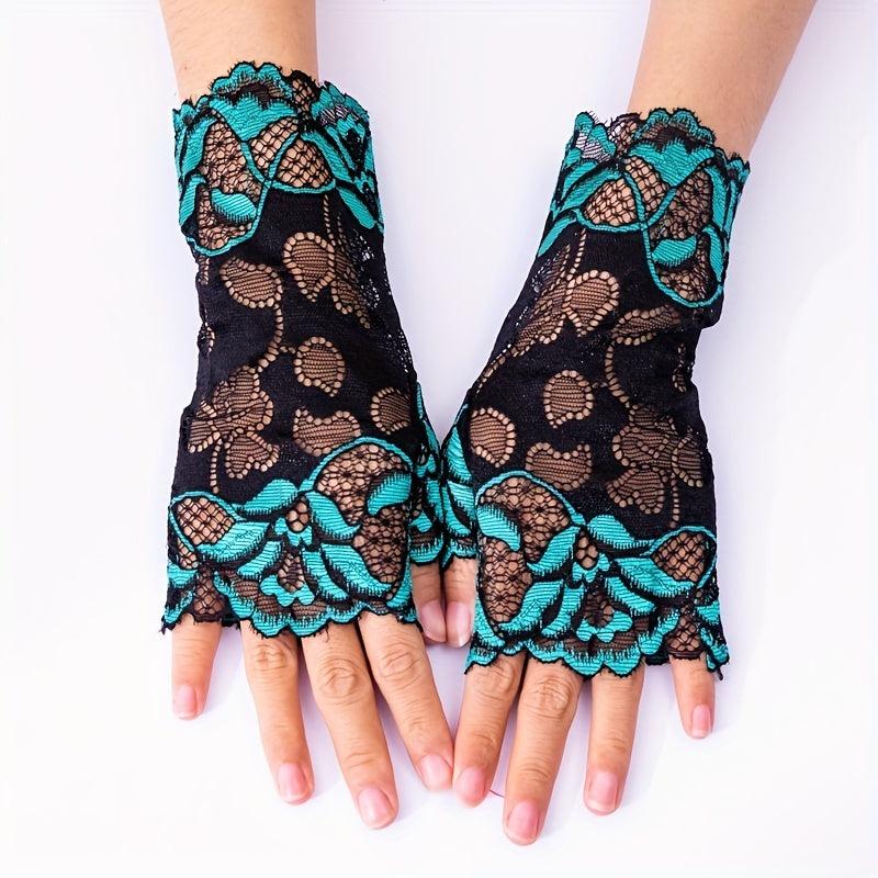 Floral Lace Fingerless Gloves for Outdoor Sun Protection