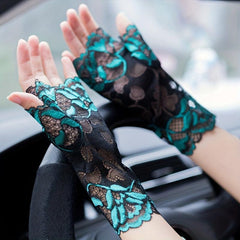 Floral Lace Fingerless Gloves for Outdoor Sun Protection