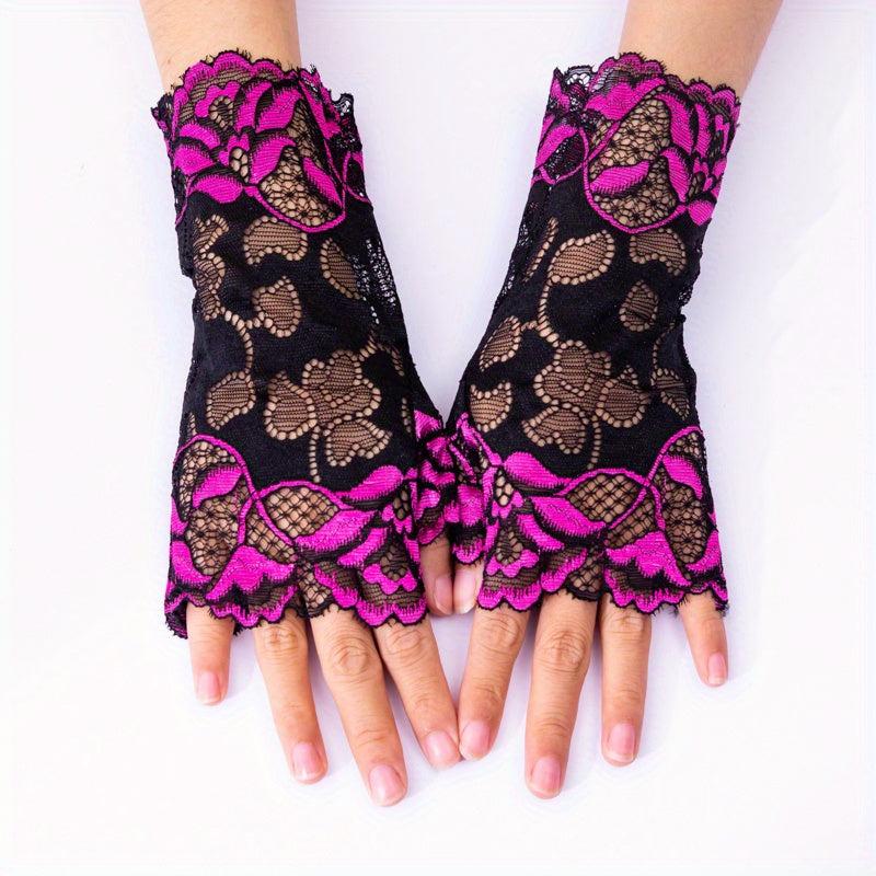 Floral Lace Fingerless Gloves for Outdoor Sun Protection