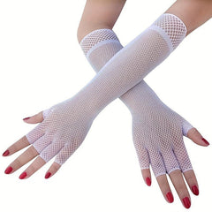 Y2K Fishnet Mittens Elbow Long Gloves Vintage Prom Dress