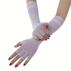 Y2K Fishnet Mittens Elbow Long Gloves Vintage Prom Dress