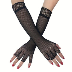 Y2K Fishnet Mittens Elbow Long Gloves Vintage Prom Dress