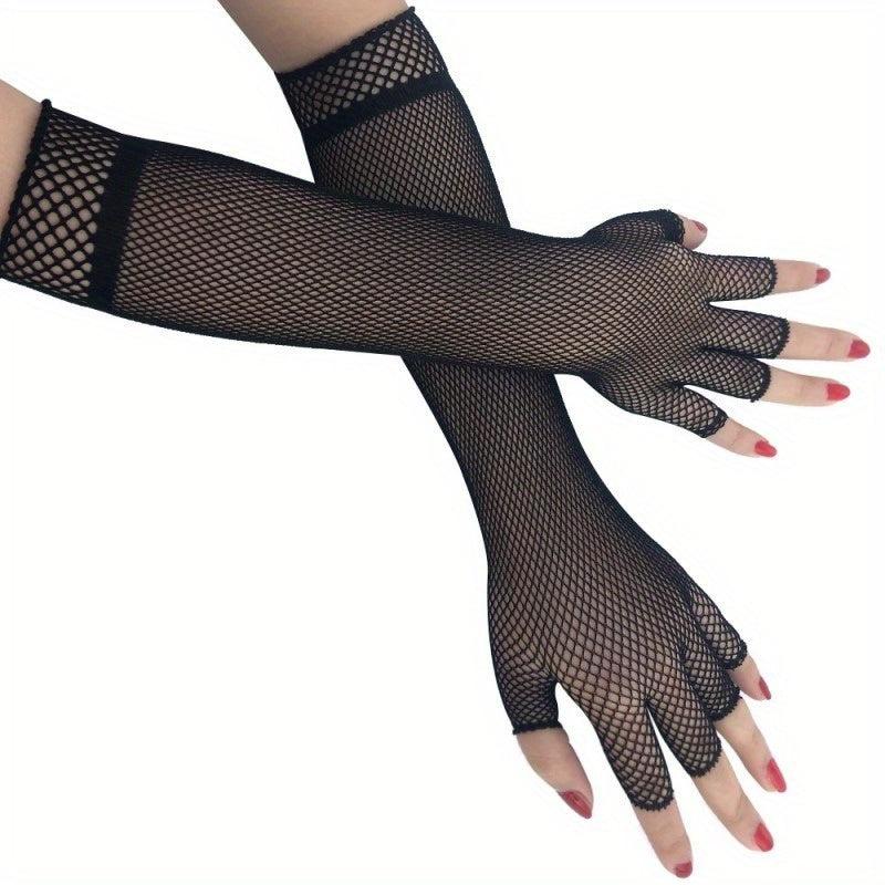 Y2K Fishnet Mittens Elbow Long Gloves Vintage Prom Dress