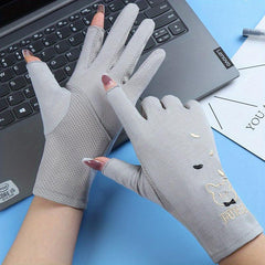Bear Embroidery Half Finger Gloves for Women