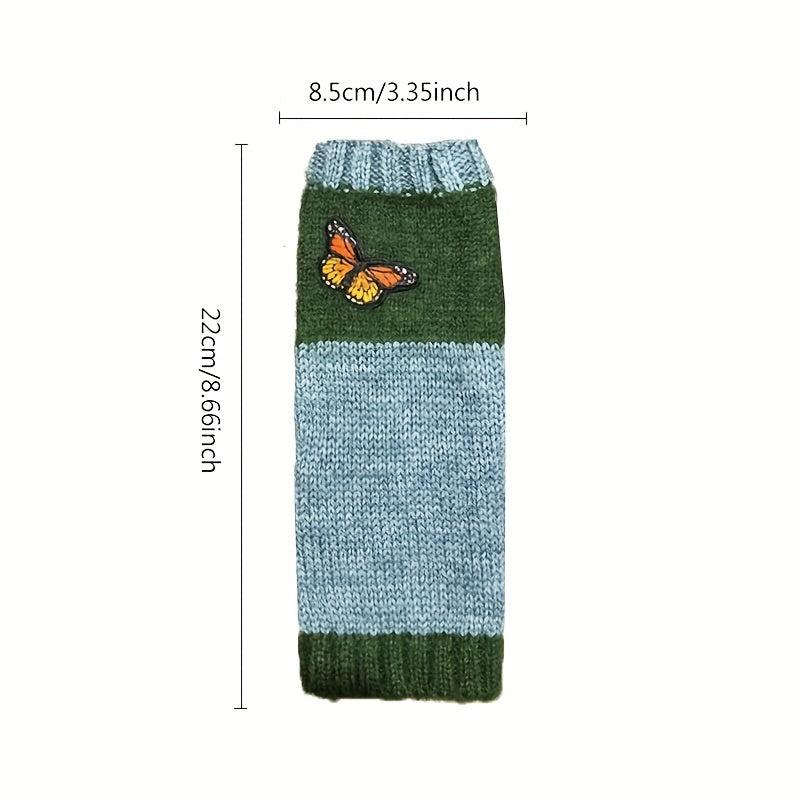 Butterfly Embroidery Knitted Gloves Fingerless Mittens for Women