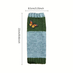 Butterfly Embroidery Knitted Gloves Fingerless Mittens for Women