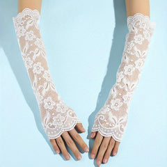 Flower Lace Sleeves Long Gloves Decorative Fingerless Women
