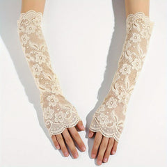 Flower Lace Sleeves Long Gloves Decorative Fingerless Women