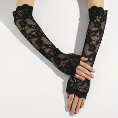 Flower Lace Sleeves Long Gloves Decorative Fingerless Women
