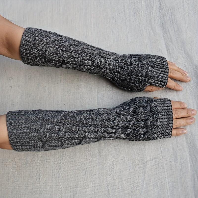 Women's Thick Ribbed Knit Gloves Warm Fingerless Mittens