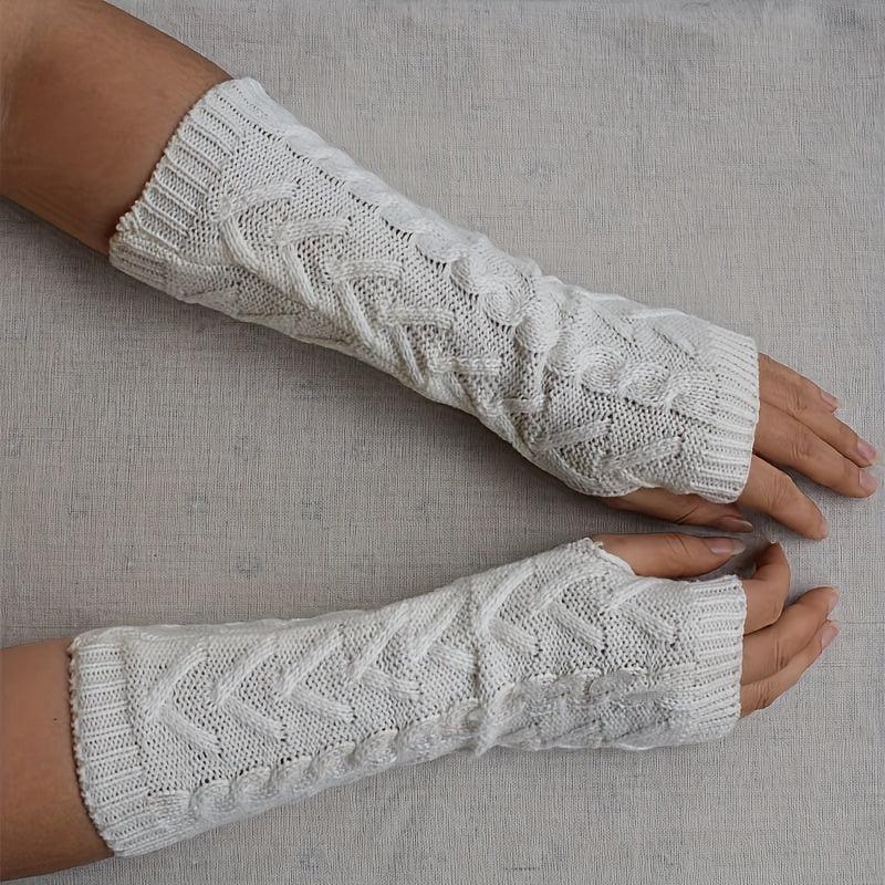 Women's Thick Ribbed Knit Gloves Warm Fingerless Mittens