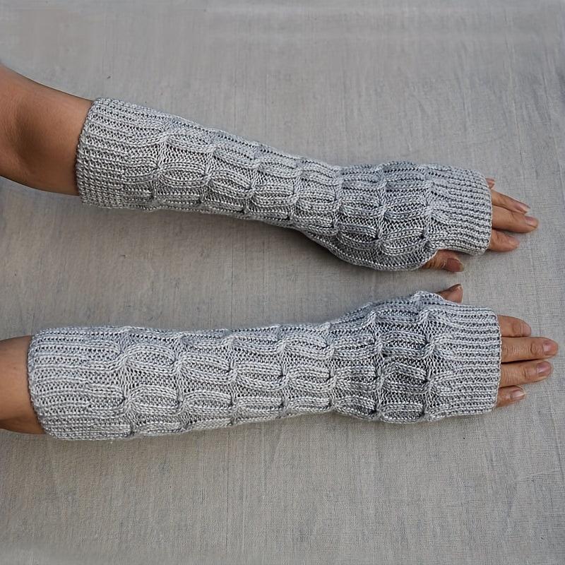 Women's Thick Ribbed Knit Gloves Warm Fingerless Mittens