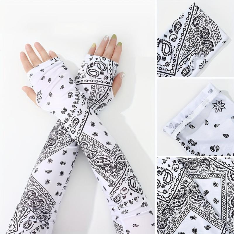 Paisley Print Ice Gloves Long Fingerless Sunscreen Arm Sleeves