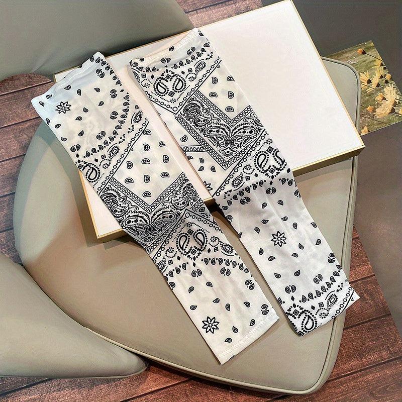 Paisley Print Ice Gloves Long Fingerless Sunscreen Arm Sleeves