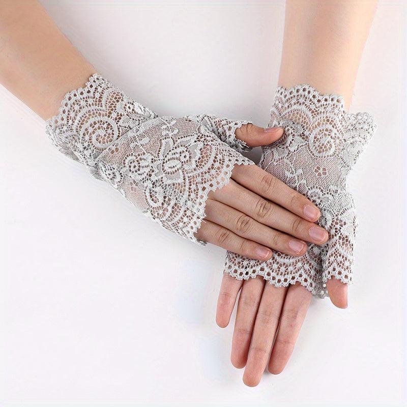Lace Fingerless Gloves Women Half Finger Cycling Sunscreen Solid Gloves