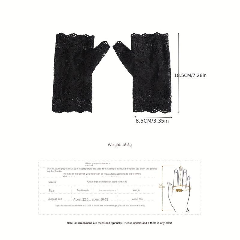 Lace Fingerless Gloves Women Half Finger Cycling Sunscreen Solid Gloves