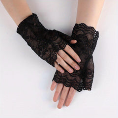 Lace Fingerless Gloves Women Half Finger Cycling Sunscreen Solid Gloves