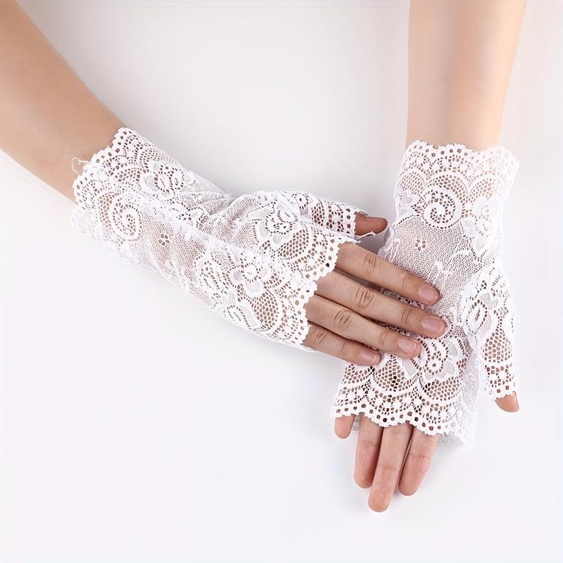Lace Fingerless Gloves Women Half Finger Cycling Sunscreen Solid Gloves