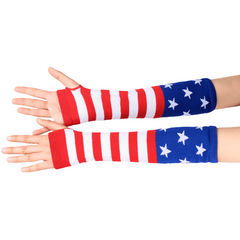 Striped Flag Knit Gloves Mid length Fingerless Gloves For Women