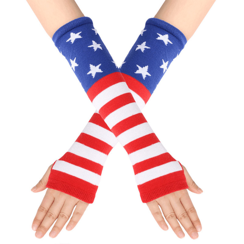 Striped Flag Knit Gloves Mid length Fingerless Gloves For Women