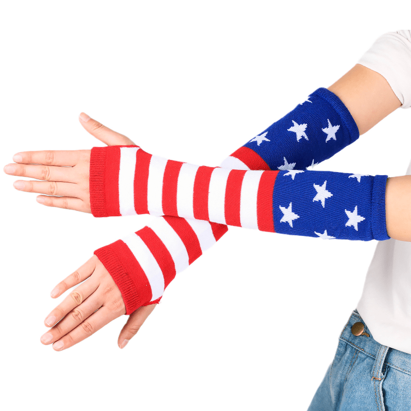 Striped Flag Knit Gloves Mid length Fingerless Gloves For Women