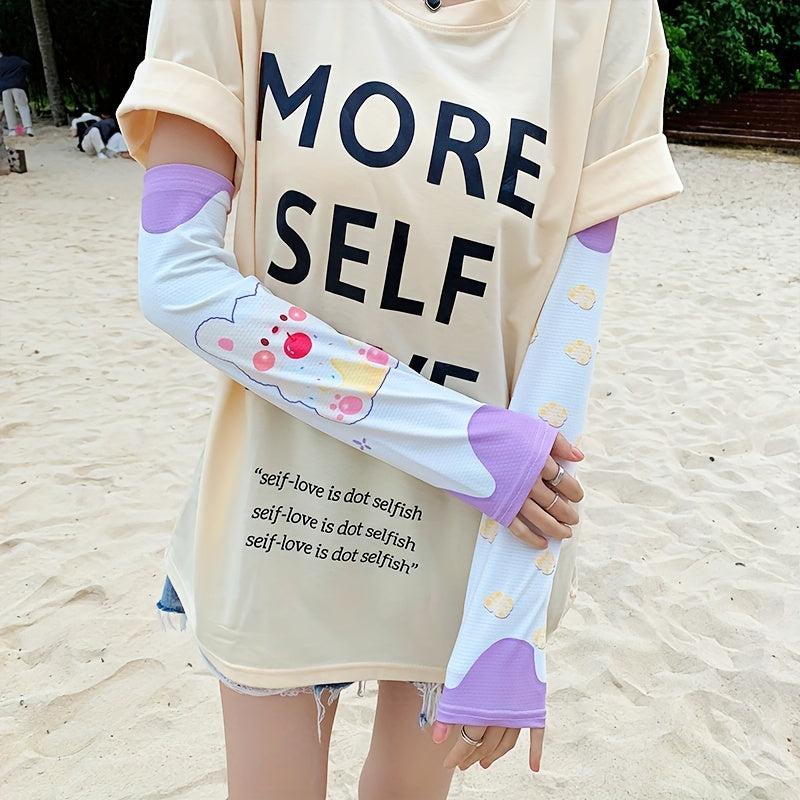Cartoon Print Ice Sleeves UV Protection Sunproof Gloves