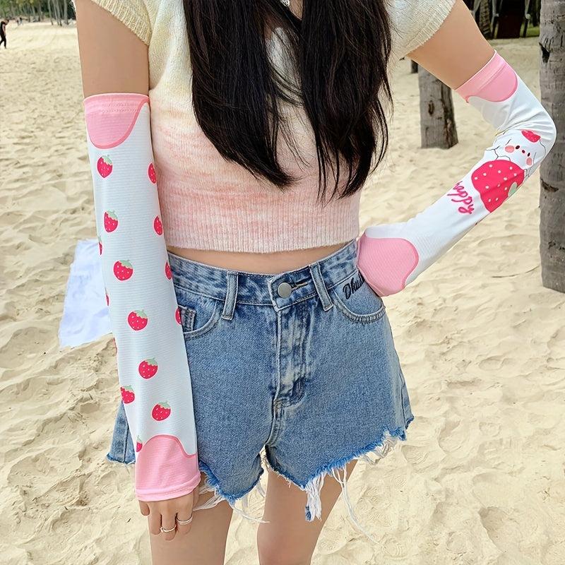Cartoon Print Ice Sleeves UV Protection Sunproof Gloves