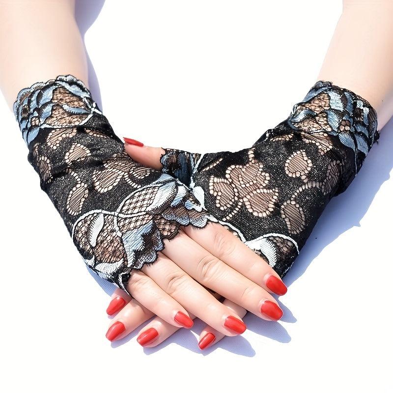 Lace Fingerless Gloves for Women Wedding Bridal Ruffled Short Gloves