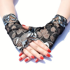 Lace Fingerless Gloves for Women Wedding Bridal Ruffled Short Gloves