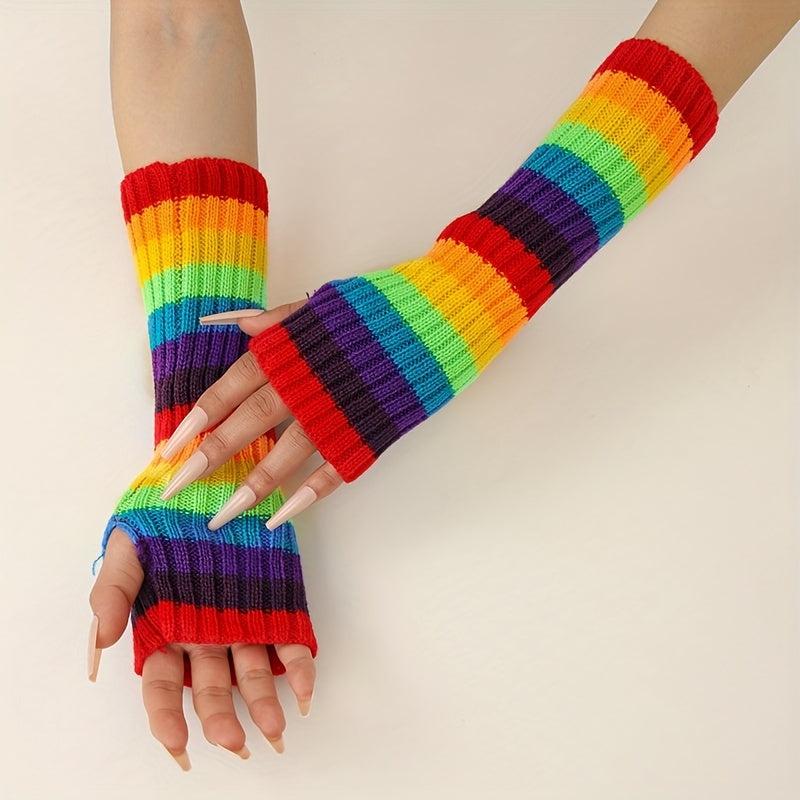 Rainbow Knitted Sleeve Warm Arm Sleeve for Autumn & Winter
