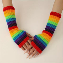Rainbow Knitted Sleeve Warm Arm Sleeve for Autumn & Winter