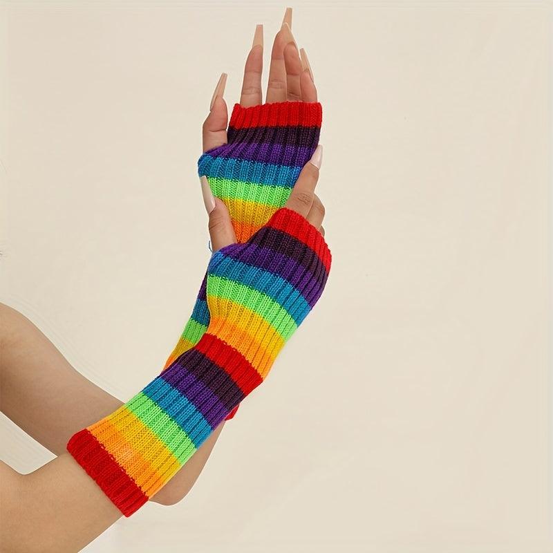 Rainbow Knitted Sleeve Warm Arm Sleeve for Autumn & Winter